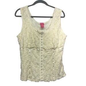 VTG Cream Lace Hook Eye Corset Top Ren Fair Cottagecore XL Sleeveless Blouse